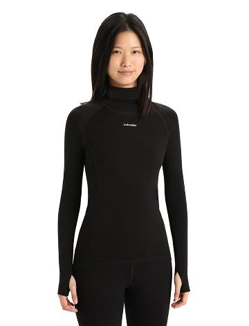 Black Women's Icebreaker MerinoFine™ Long Sleeve Roll Neck Base Layers | USA 1896XYUF